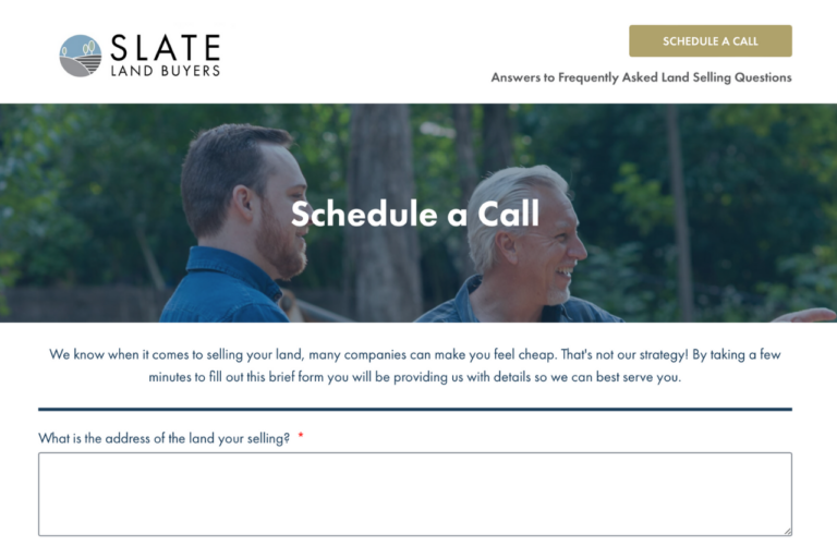 Slate Land Buyers new lead generation page