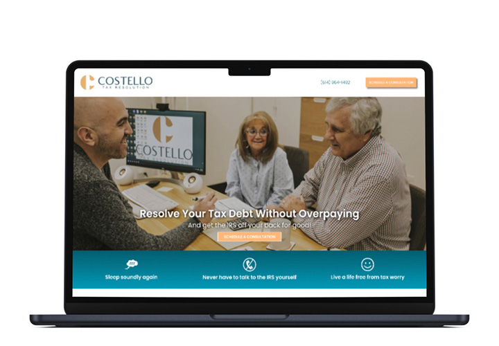 Website redesign for Costello Tax Resolution done by FitSimply Marketing.